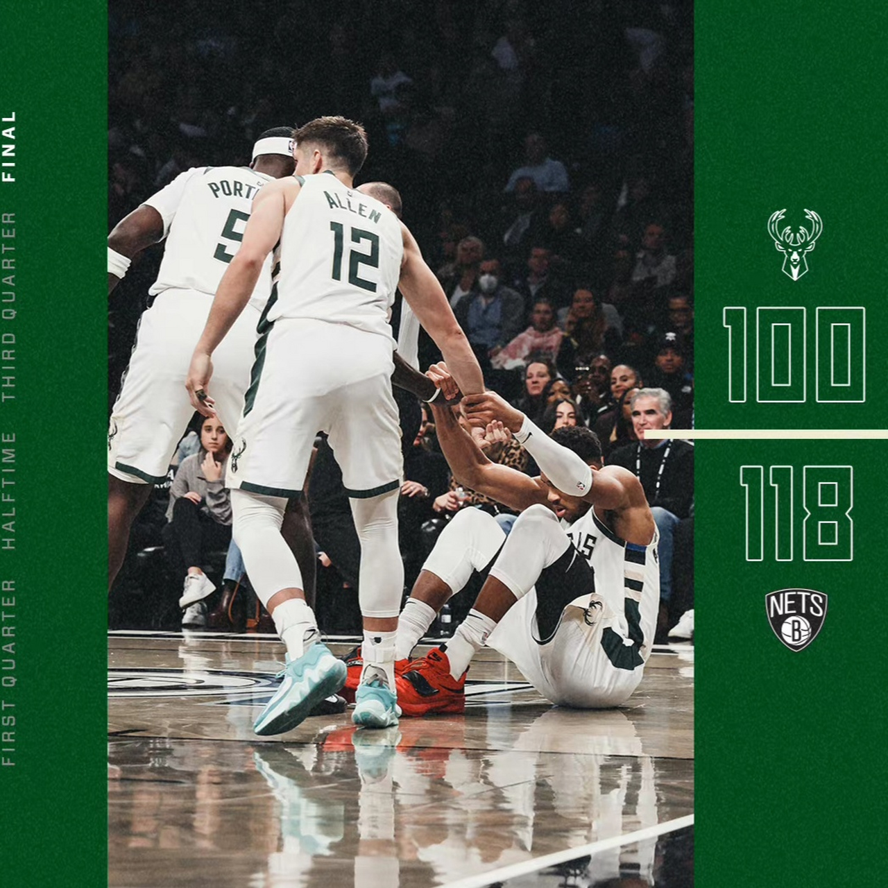 雄鹿客场大胜篮网，豪取五连胜